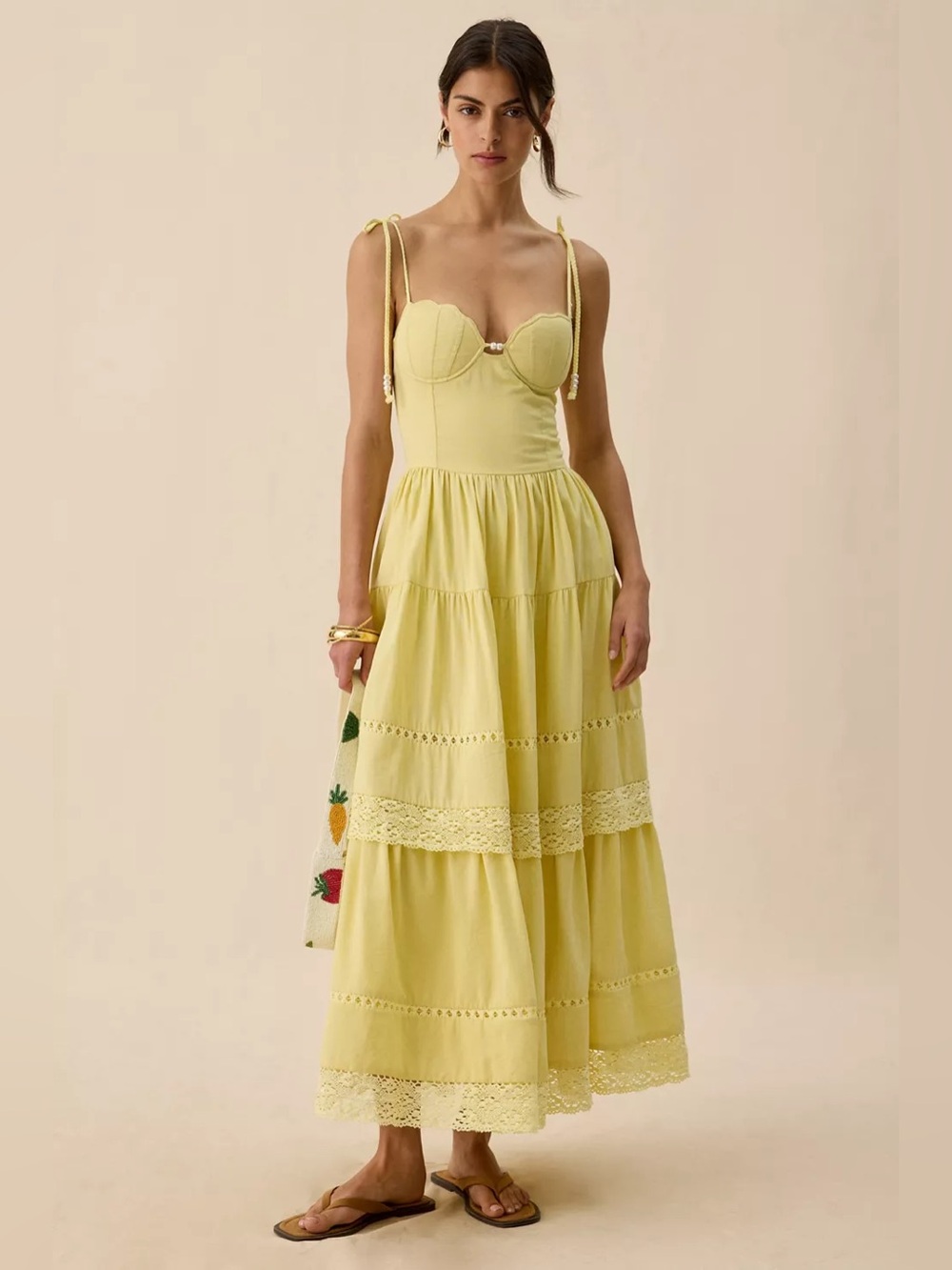 En Saison Shellie Lace Trim Corset Maxi Dress